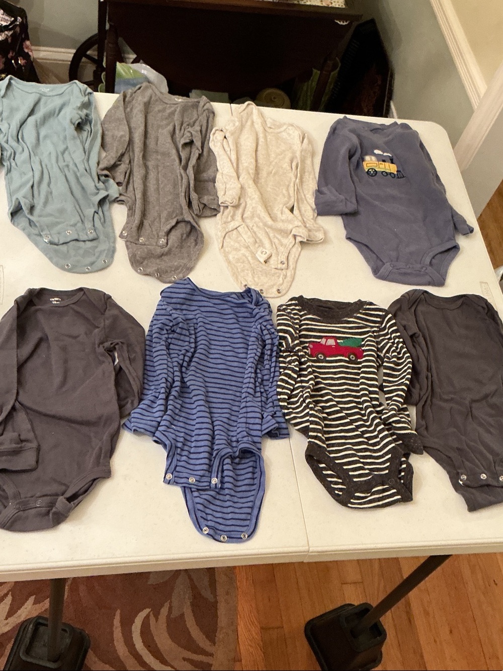 Assorted Baby Long-Sleeve Onesies - Neutral & Blue Stripes HUGE LOT OF 9